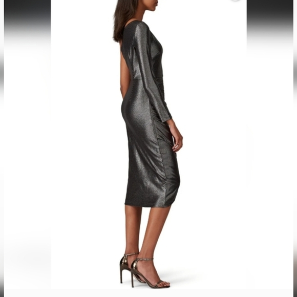 Aidan Shimmering One-Shoulder Metallic Dress by Aidan Mattox - Picture 4 of 10